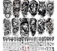 72 Sheets Super Temporary Tattoos for Men Women Adults - Black 3D Realistic Scary Animals Skulls Scars, Fake Tattoos Set for Arm Sleeve Neck, Waterproof Long-Lasting Body Tattoo Sticker