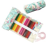 72-Slot Professional Art Pencil Roll Organizer - Premium Waterproof Fabric Pouch for Colored Pencils, Markers & Brushes, Travel-Ready Artist Supply Case (Pink Rose on Teal)