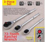72-Tooth Ratchet for Socket Wrench Set 1/4 Inch Drive with Reversible Mechanism for 6.35mm 10mm 12.5mm Sockets, Chrome Vanadium Steel 3PCS Silver