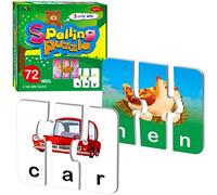 72 Word Spelling Puzzles with Error-Correction Mechanism in 3 Pieces, Perfect for Preschool Learning (36 Block Double Sided)