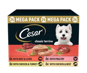 72 x 150g Cesar Classic Terrine Adult Wet Dog Food Trays Mixed Selection