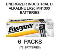 72 x ENERGIZER INDUSTRIAL D ALKALINE LR20 PROFESSIONAL MN1300 BATTERIES 1.5 V