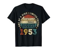 72 Years Old Vintage August 1953 Retro 72nd Birthday Men Dad T-Shirt