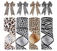 720 Inches/ 20 Yards 4 Rolls Leopard Ribbon Leopard Print Ribbon Animal Print Ribbon Leopard Wired Ribbon Leopard Print Ornaments Ribbon Decorative Wrapping Ribbon for Home DIY Craft Decor, 2 Inch