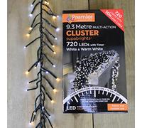 PREMIER Christmas Tree Lights 720 LED (9.3m) Cluster - Timer, Cool & Warm White
