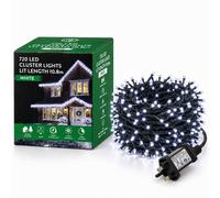 SHATCHI 720 Christmas Tree Cluster Lights Multifunction 8 Light Modes, Timer Green Cable Indoor/Outdoor Low Voltage Holiday Home Decorations, Cool White
