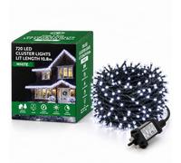 SHATCHI 720 Christmas Tree Cluster Lights Multifunction 8 Light Modes, Timer Green Cable Indoor/Outdoor Low Voltage Holiday Home Decorations, Cool White