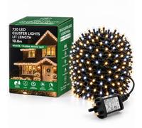 720 LEDs Christmas Tree Cluster Lights Warm-Cool White 10.8m String Lights | 8 Modes, Memory, Timer, IP44 Waterproof, Mains Powered for Indoor/Outdoor, Christmas, Halloween, Home, Garden Decorations