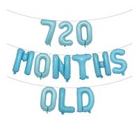 720 Months Old Multicolor Glitter Balloon Banner -Funny 60th Anniversary and Birthday Party Decorations (720 MONTHS OLD Light Blue)