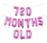 720 Months Old Multicolor Glitter Balloon Banner -Funny 60th Anniversary and Birthday Party Decorations (720 MONTHS OLD Rose Red)
