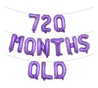 720 Months Old Multicolor Glitter Balloon Banner -Funny 60th Anniversary and Birthday Party Decorations (720 MONTHS OLD Purple)