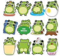 720 Sheets Small Sticky Notes Children, 24 Pieces Notepad Small, Small Pads for Children Sticky Notes in 12 Frog Shapes Design Small Gifts for Children, Party Bags Children's Birthday Party