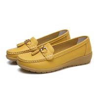 720 Women's Breathable Leather Shoes Summer Slip On Comfortable Leather Work Hiking Shoes Women Shoes with Heel Blue, yellow, 7 UK