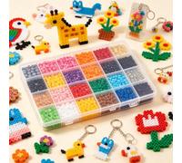 7200 pcs Fuse Beads Kit,2.6mm Mini DIY Craft Puzzle with 1 Color Card,24 Vibrant Colors,1.5 High Box with Approx 300 Beads per Grid,Pixel Art Craft Supplies for Adult Crafters