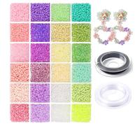 7200pcs 2mm Glass Seed Beads for Jewellery Making Kit, 11/0 24 Colors Pastel Small Pony Beads for Bracelets Necklaces Earrings Embroidery Crafting Making
