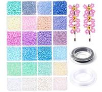 7200pcs 2mm Glass Seed Beads for Jewellery Making Kit, 24 Colors Small Pony Tiny Beads for Bracelets Necklaces Earrings Embroidery Crafting Making