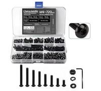 720Pcs M4 Bolts and Nuts Set,Hex Socket Button Head Cap Screws,Black | Carbon Steel,With Flat & Lock Washers,Assorted Sizes For Home,Office, Garage,DIY.