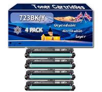 723BK/Y Toner Cartridges Compatible for Canon i-SENSYS LBP-7750cdn Printers, High-Definition Printing Effect with Chip, 6000 Pages (4 Pack Black)