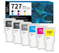727 Ink Cartridges 300ml High-Capacity 6-Color (MK/PK/C/M/Y/G) Replacement for HP 727 Ink Cartridges F9J79A C1Q12A F9J76A F9J77A F9J78A F9J80A for DesignJet T920 T930 T1500 T1530 T2500 T2530 Printer