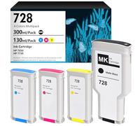 728 Ink Cartridges 4-Pack (300-ml Matte Black / 130-ml Cyan/Magenta/Yellow) Compatible 728 Ink Cartridge Replacement for HP DesignJet T830/T730 Large Format Plotter Printer