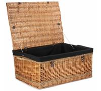 72cm Double Steamed Rope Handled Wicker Trunk Black Cotton Lining Red Hamper Black One Size