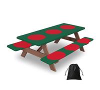 72in Camping Table Cover & Bench Covers 3-Pack Set, Flag of Bangladesh Print Tablecloths, for Rectangle Tables Picnic