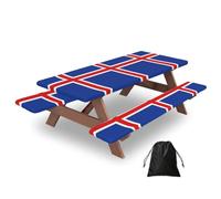72in Camping Table Cover & Bench Covers 3-Pack Set, Flag of Iceland Print Tablecloths, for Rectangle Tables Picnic