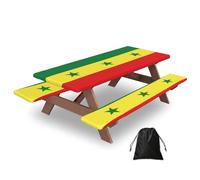 72in Camping Table Cover & Bench Covers 3-Pack Set, Flag of Senegal Print Tablecloths, for Rectangle Tables Picnic