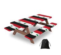 72in Camping Table Cover & Bench Covers 3-Pack Set, Flag of the Syrian Arab Republic Print Tablecloths, for Rectangle Tables Picnic