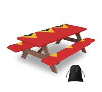 72in Camping Table Cover & Bench Covers 3-Pack Set, Flag of Timor-Leste Print Tablecloths, for Rectangle Tables Picnic