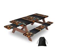 72in Camping Table Cover & Bench Covers 3-Pack Set, Primitive Totem Print Tablecloths, for Rectangle Tables Picnic