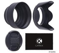 72mm Set of 2 Camera Lens Hoods and 1 Lens Cap - Rubber (Collapsible) + Tulip Flower - Sun Shade/Shield - Reduces Lens Flare and Glare - Blocks Excess Sunlight for Enhanced Photography