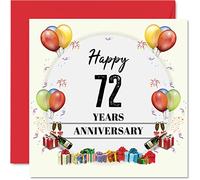 72nd Anniversary Card for Husband Wife - Party Balloons - Happy 72nd Wedding Anniversary Card for Partner, 145mm Greeting Cards Anniversaries