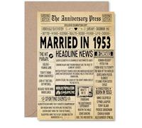 72nd Anniversary Card for Men Women - Vintage Newspaper Married in 1953 - Happy 72 Year Wedding Anniversary Card for Partner Wife Companion Husband, A5 Anniversaries Greeting Cards