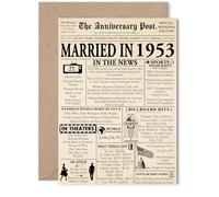 72nd Anniversary Card for Women Men - Newspaper Married in 1953 - Happy 72 Year Wedding Anniversary Card for Wife Companion Partner Husband, 5x7 Inch Anniversaries Greeting Cards