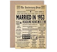 72nd Anniversary Card for Women Men - Vintage Newspaper Married in 1953 - Happy 72 Year Wedding Anniversary Card for Husband Companion Wife Partner, 5x7 Inch Anniversaries Greeting Cards
