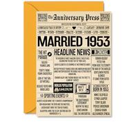 72nd Anniversary Cards for Men Women - Married 1953 Newspaper - Happy 72 Wedding Anniversary Card for Husband Wife Grandma Grandad Nan Vintage Retro 1953, A5 Greeting Cards