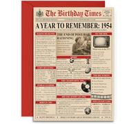72nd Birthday Card - 1954 Newspaper Headlines & Facts Birthday Card - A5 with Red Envelope. UK Made