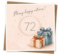72nd Birthday Card, 72nd Birthday Card for Her, Many Happy Returns, Elegant Pastel Greeting with Gift Box Design