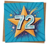 72nd Birthday Card - Bold Star Burst Design - 145mm x 145mm - Bright Blue - Kraft Envelope - Milestone Seventy-Two Celebration, Includes Kraft Envelope