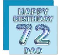 72nd Birthday Card for Dad, Blue Glitter Party Balloons