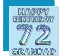 72nd Birthday Card for Grandad - Blue Glitter Party Balloons - Happy Birthday Cards for 72 Year Old Grandad from Grandson Granddaughter, 145mm Bday Greeting Cards Gift