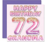 72nd Birthday Card for Grandma, Pink & Purple Glitter Balloons