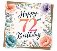 72nd Birthday Card for Her, Elegant Floral Design | Eye-catching greeting card; Elegant Floral artwork for her on a 72nd birthday with a warm, memorable feel