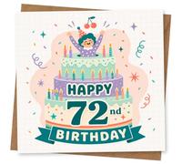 72nd Birthday Card for Her, Funny Confetti Cake Design | Eye-catching greeting card; Funny Confetti Cake artwork for her on a 72nd birthday with a warm, memorable feel