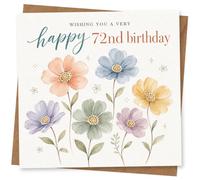 72nd Birthday Card for Her, Hand-Painted Pastel Flowers | Hand-painted look pastel flowers with the message “Wishing you a very happy 72nd birthday” for her