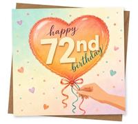 72nd Birthday Card for Her, Heart Balloon, Confetti & Script | Soft pastel heart balloon with confetti dots and handwritten-style ‘happy 72nd birthday’ on the front for her.