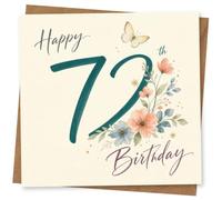 72nd Birthday Card for Her, Pastel Flowers, Butterfly, Teal 72 | Soft pastel blooms and butterfly detail wrap around a bold age number-sweet, elegant birthday wishes for her 72nd.