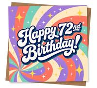 72nd Birthday Card for Her, Rainbow Swirl and Bold Script | Cheerful retro rainbow swirl with bold script reading “Happy 72nd Birthday!”-a colourful front for her milestone.