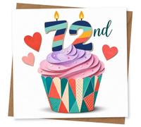 72nd Birthday Card for Her, Stripe 72 Candles, Hearts